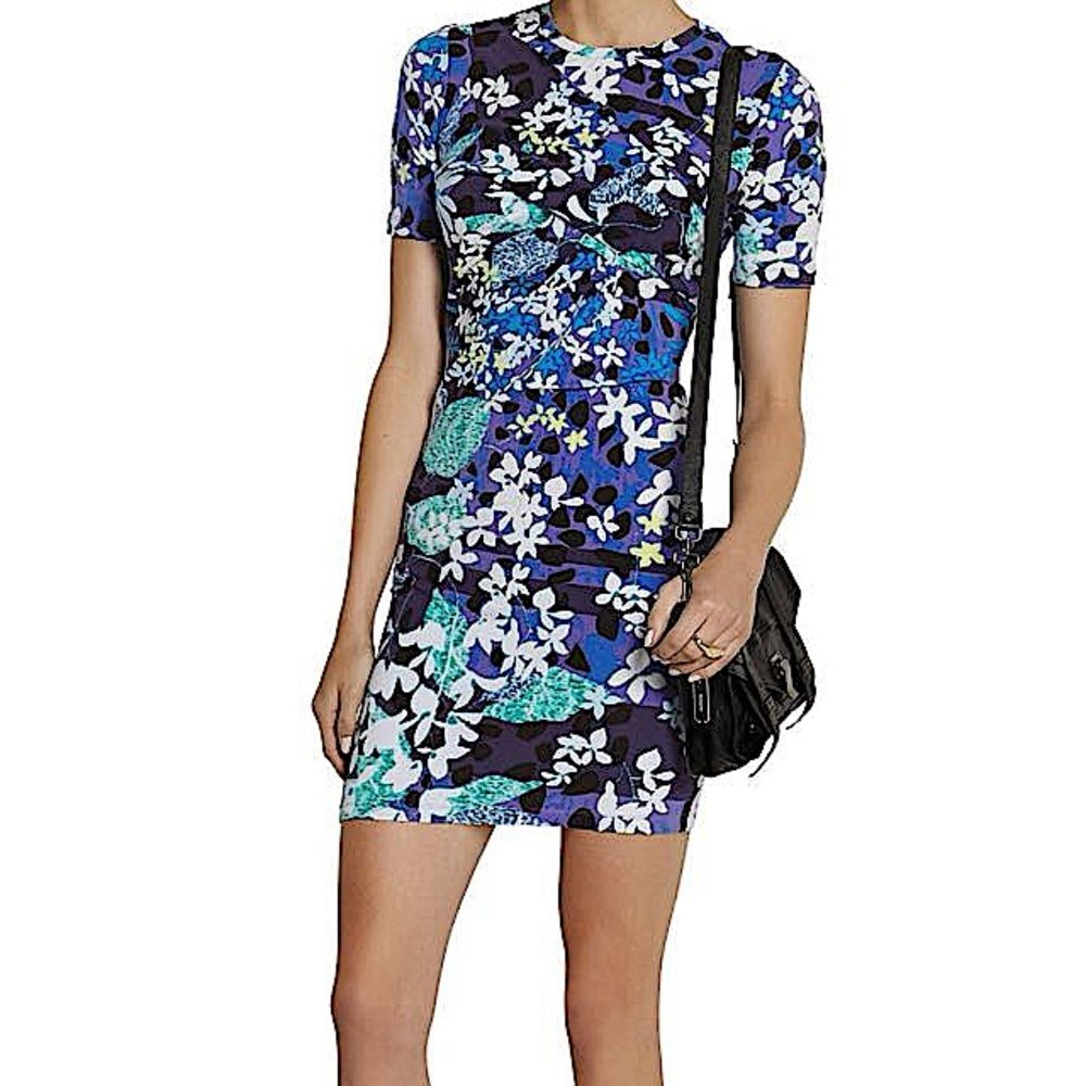 Peter Pilotto Purple Floral Print Jersey Knit Short Sleeve Dress Size Large